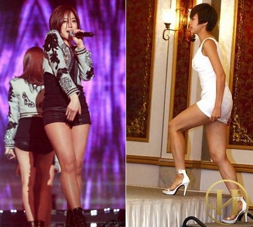 Khi diện các váy ngắn hay quần bó sát khiến Eunjung bị lộ đôi chân "mũm mĩm"